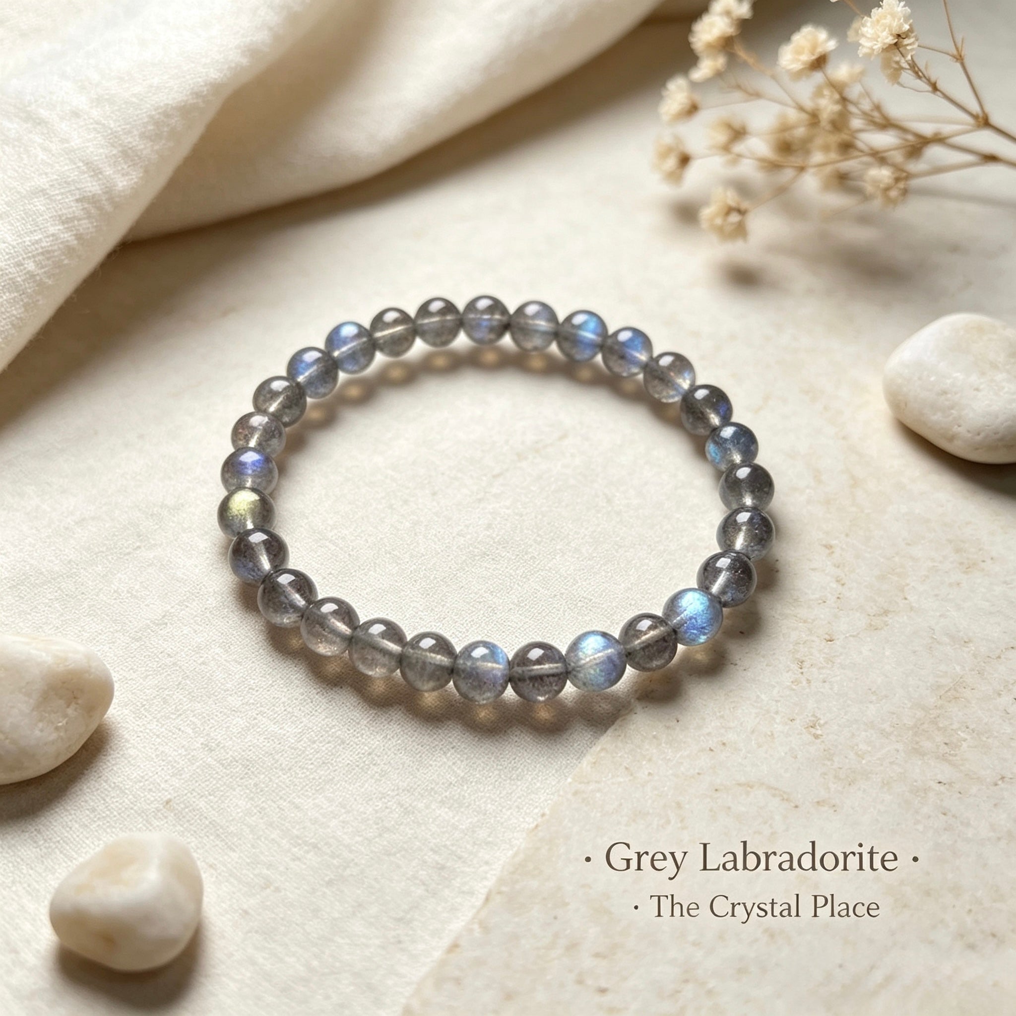 Natural Grey Labradorite Bracelet 6mm-8mm | Flash Spectrolite Gemstone Beaded Bracelet