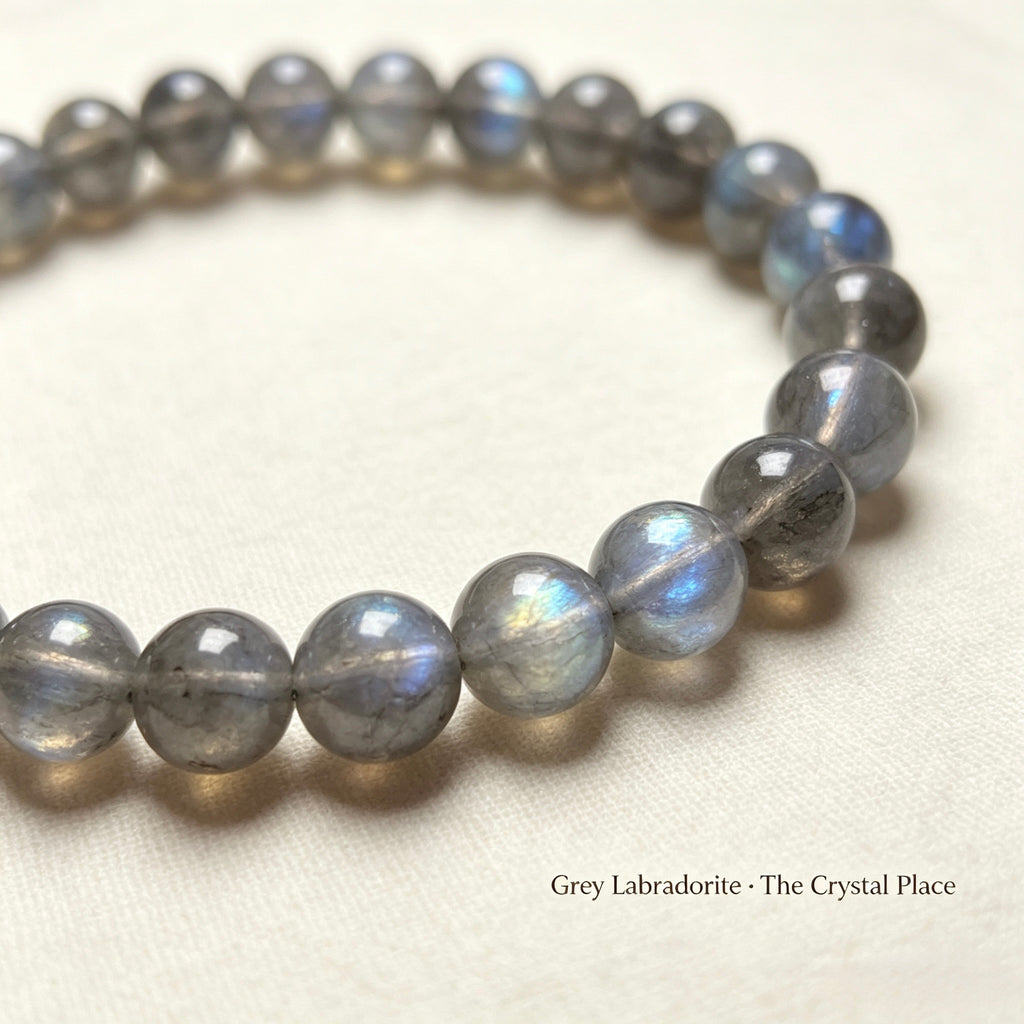 Natural Grey Labradorite Bracelet 6mm-8mm | Flash Spectrolite Gemstone Beaded Bracelet