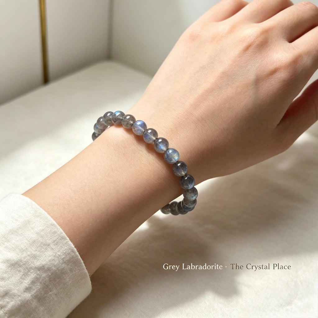 Natural Grey Labradorite Bracelet 6mm-8mm | Flash Spectrolite Gemstone Beaded Bracelet