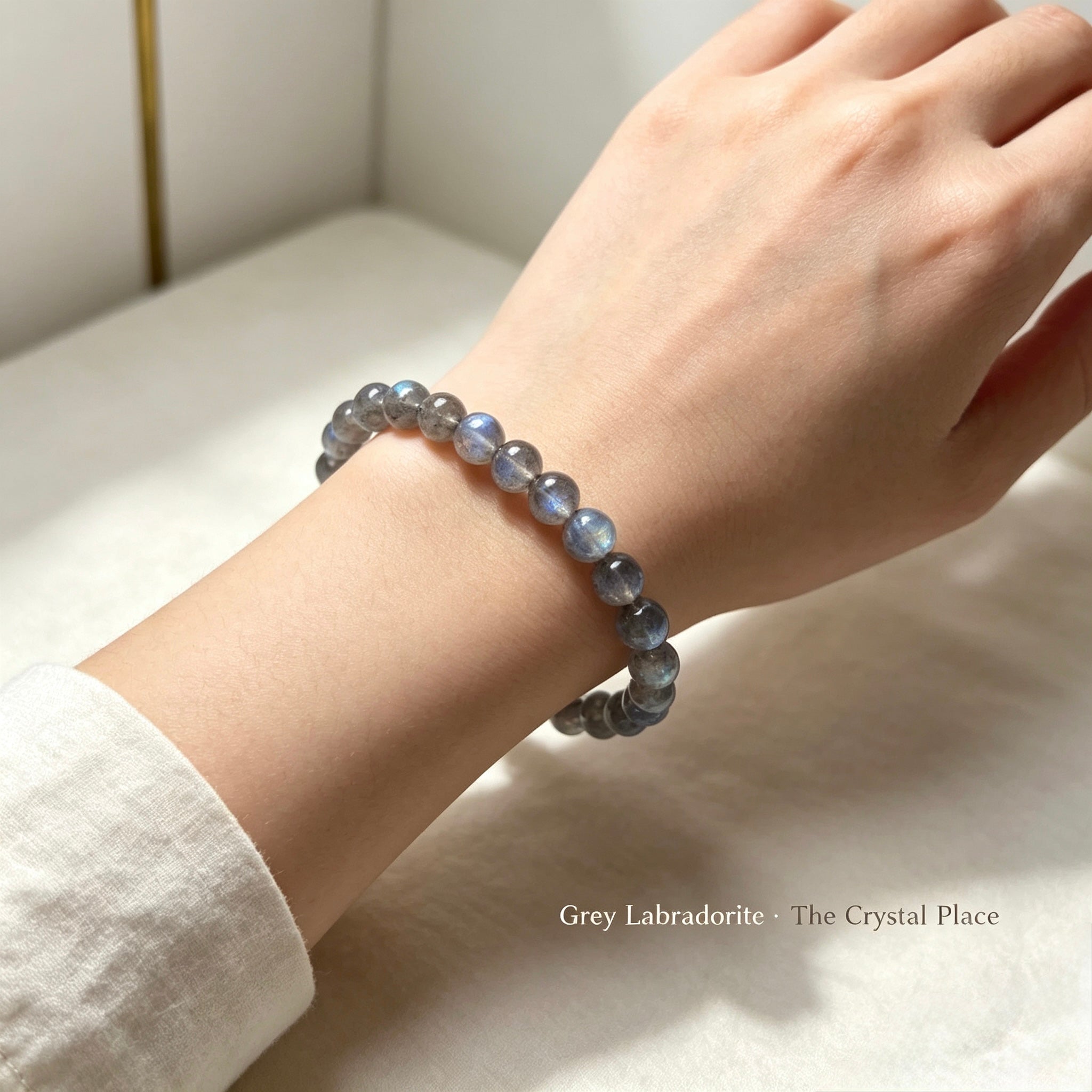 Natural Grey Labradorite Bracelet 6mm-8mm | Flash Spectrolite Gemstone Beaded Bracelet