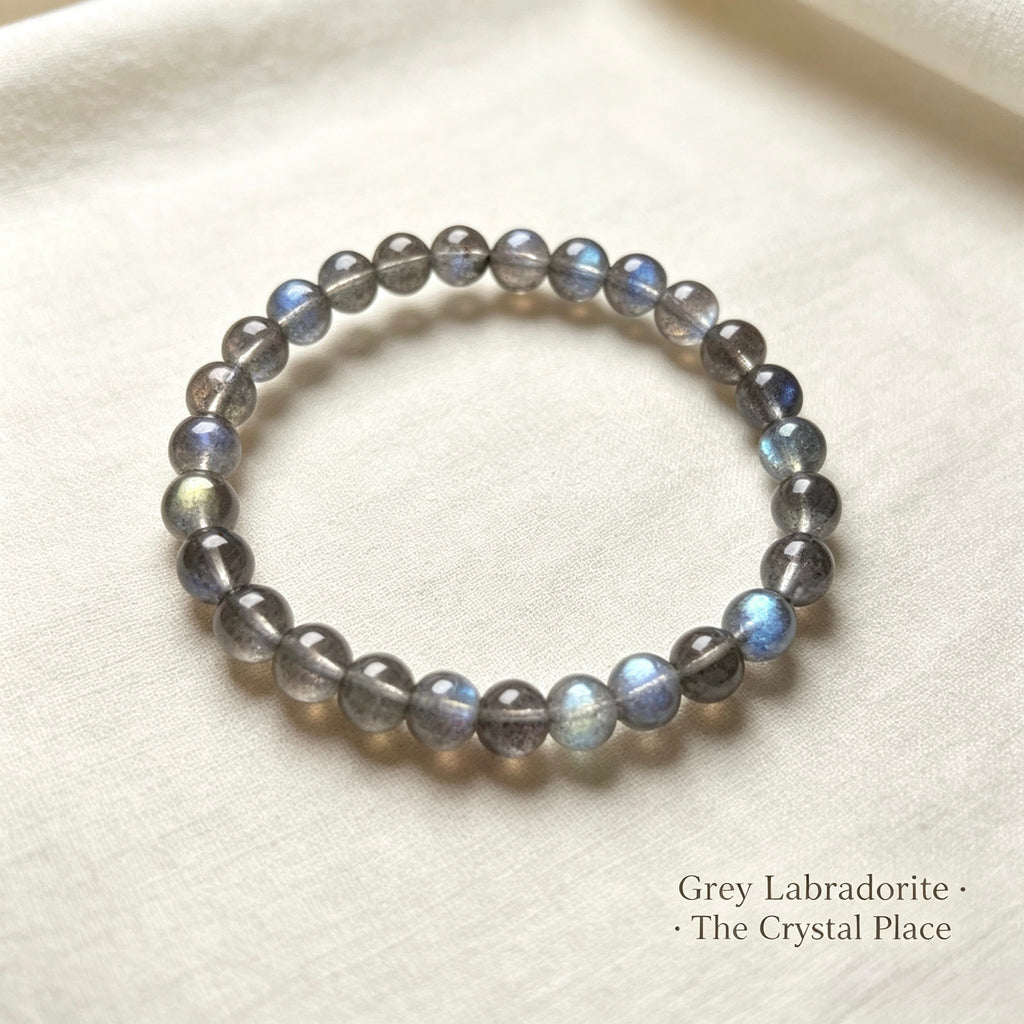 Natural Grey Labradorite Bracelet 6mm-8mm | Flash Spectrolite Gemstone Beaded Bracelet