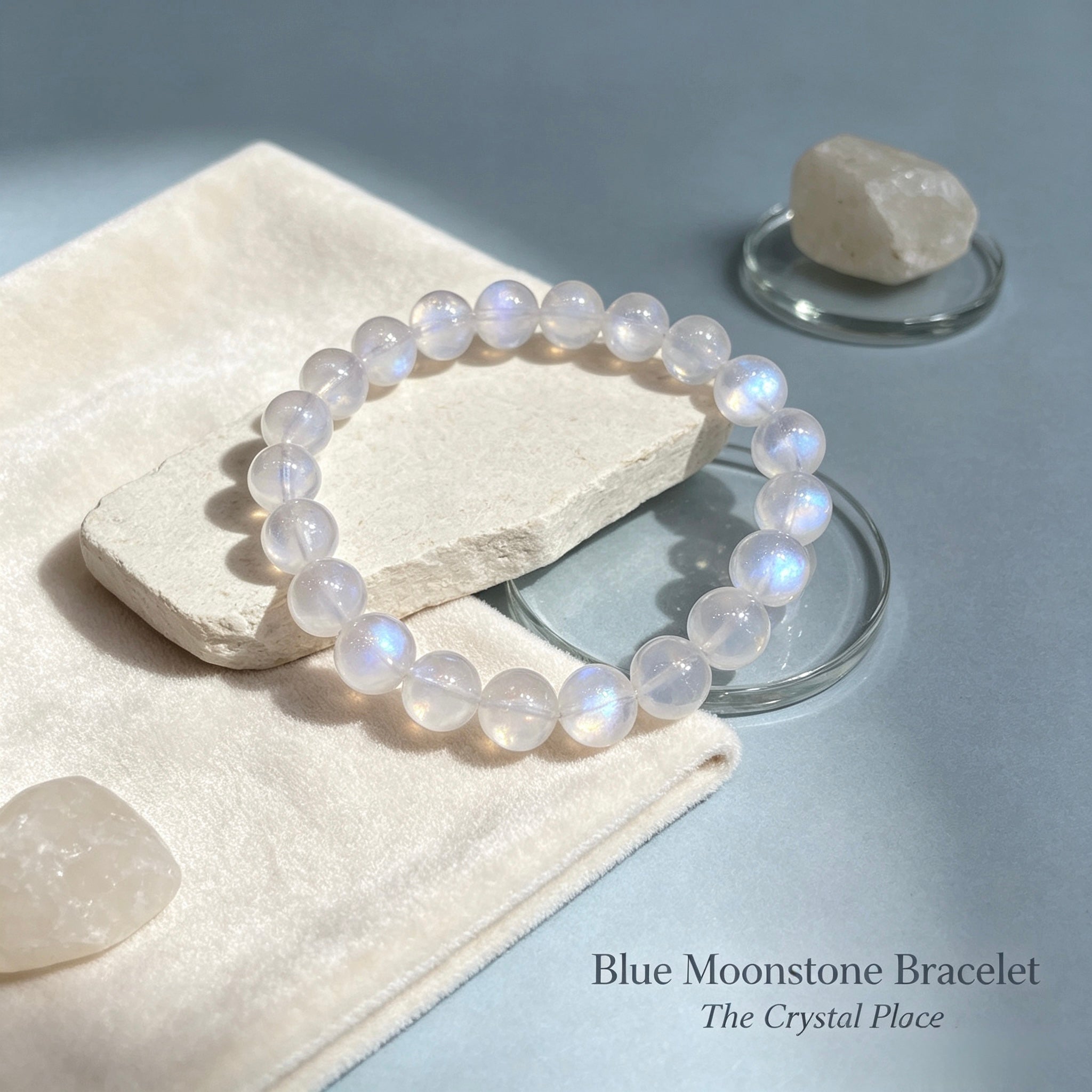 Natural Blue Moonstone Bracelet Close Up – The Crystal Place