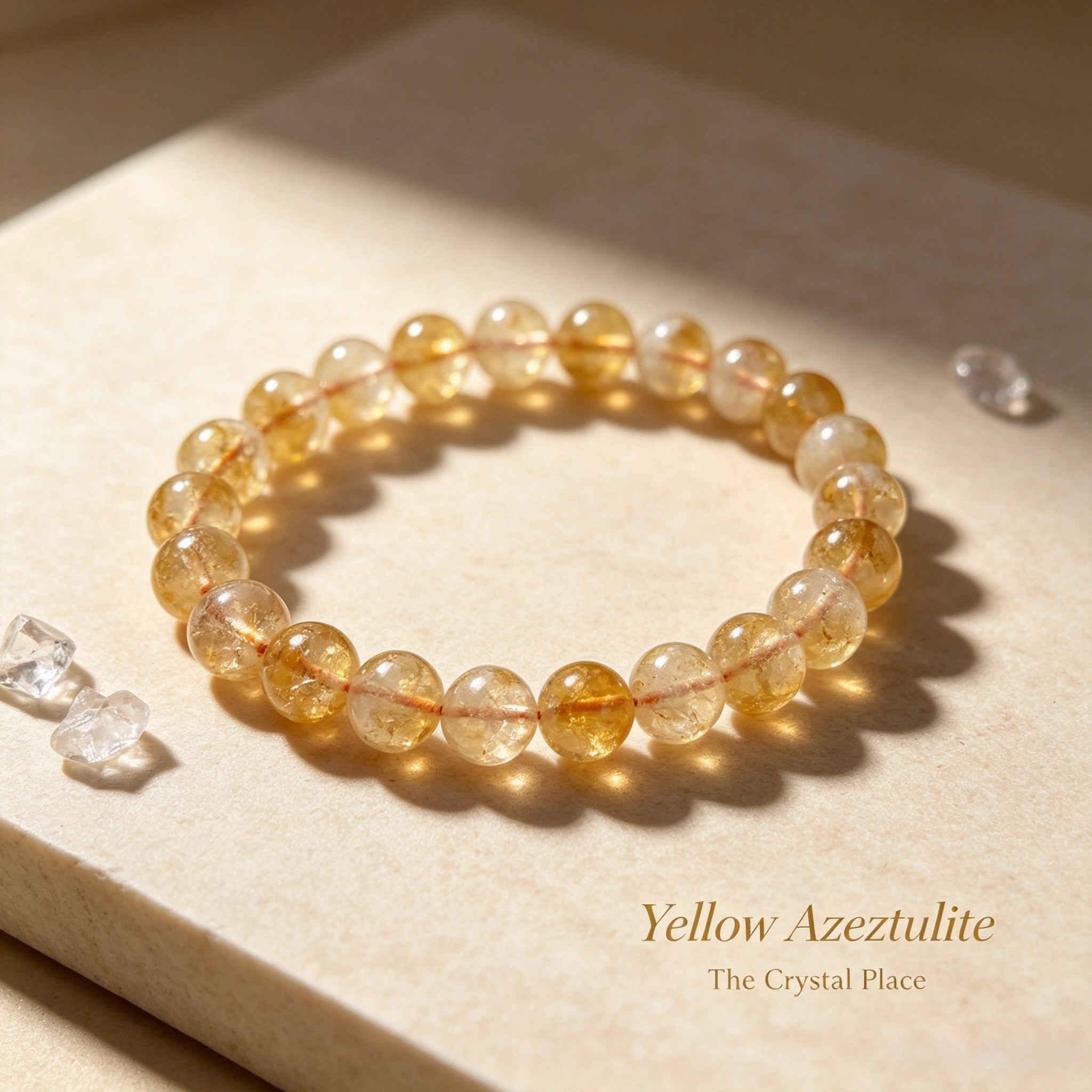 Natural Yellow Azeztulite Bracelet Close Up – The Crystal Place