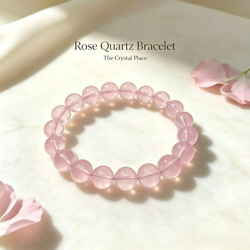 Premium Madagascar Gel Rose Quartz Bracelet 8mm Close Up – The Crystal Place