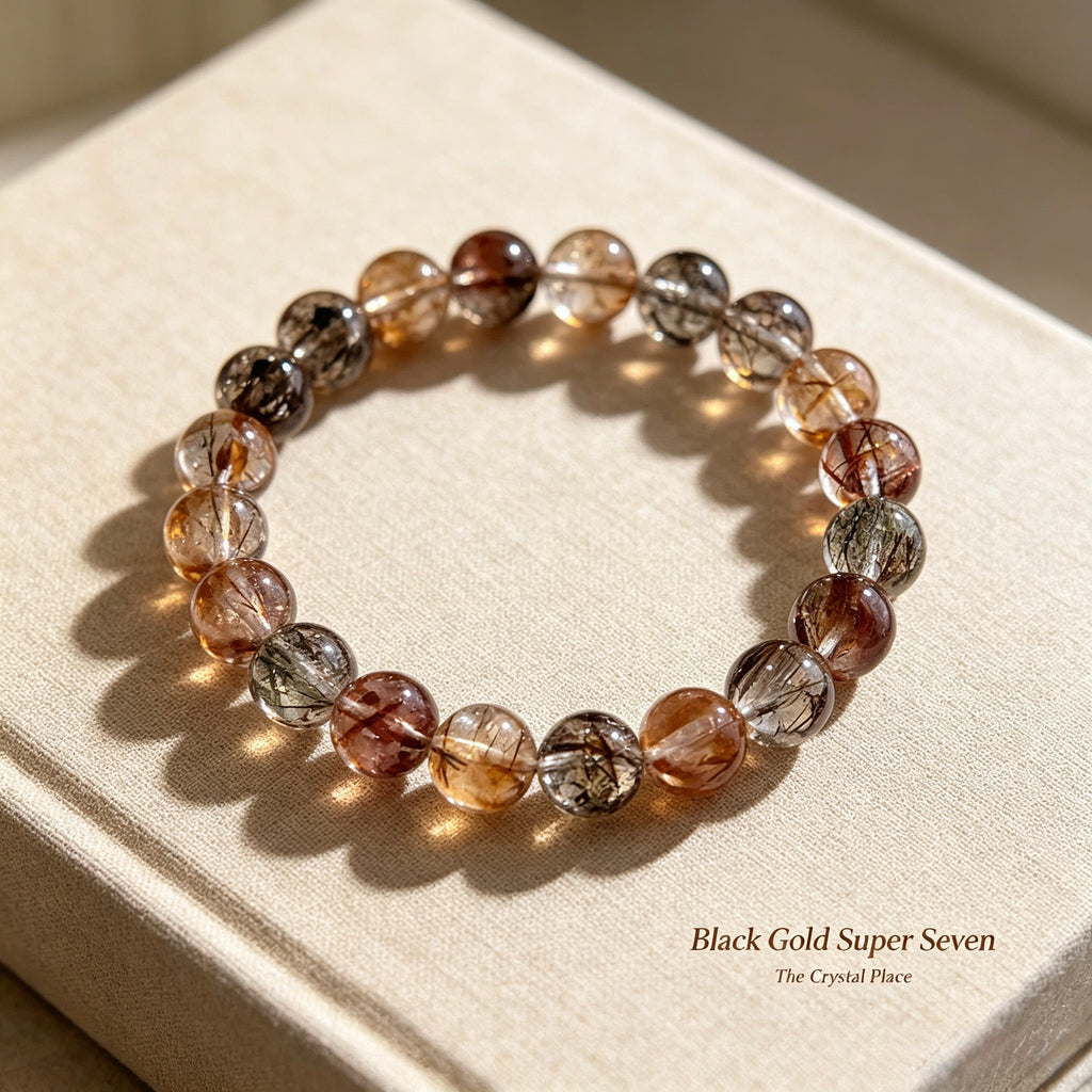 Premium Natural Black Super Seven Bracelet  Close Up – The Crystal Place
