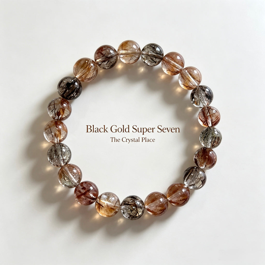 Premium Natural Black Super Seven Bracelet  Side View – The Crystal Place