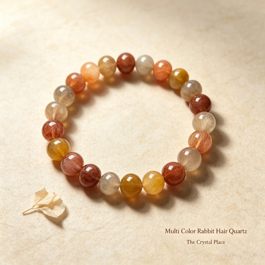 Premium Natural Colorful Rabbit Hair Quartz Bracelet Close Up – The Crystal Place