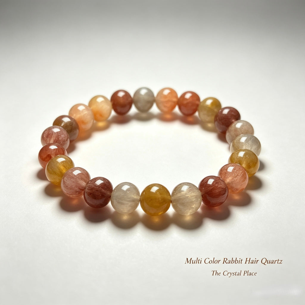 Premium Natural Colorful Rabbit Hair Quartz Bracelet Side View – The Crystal Place
