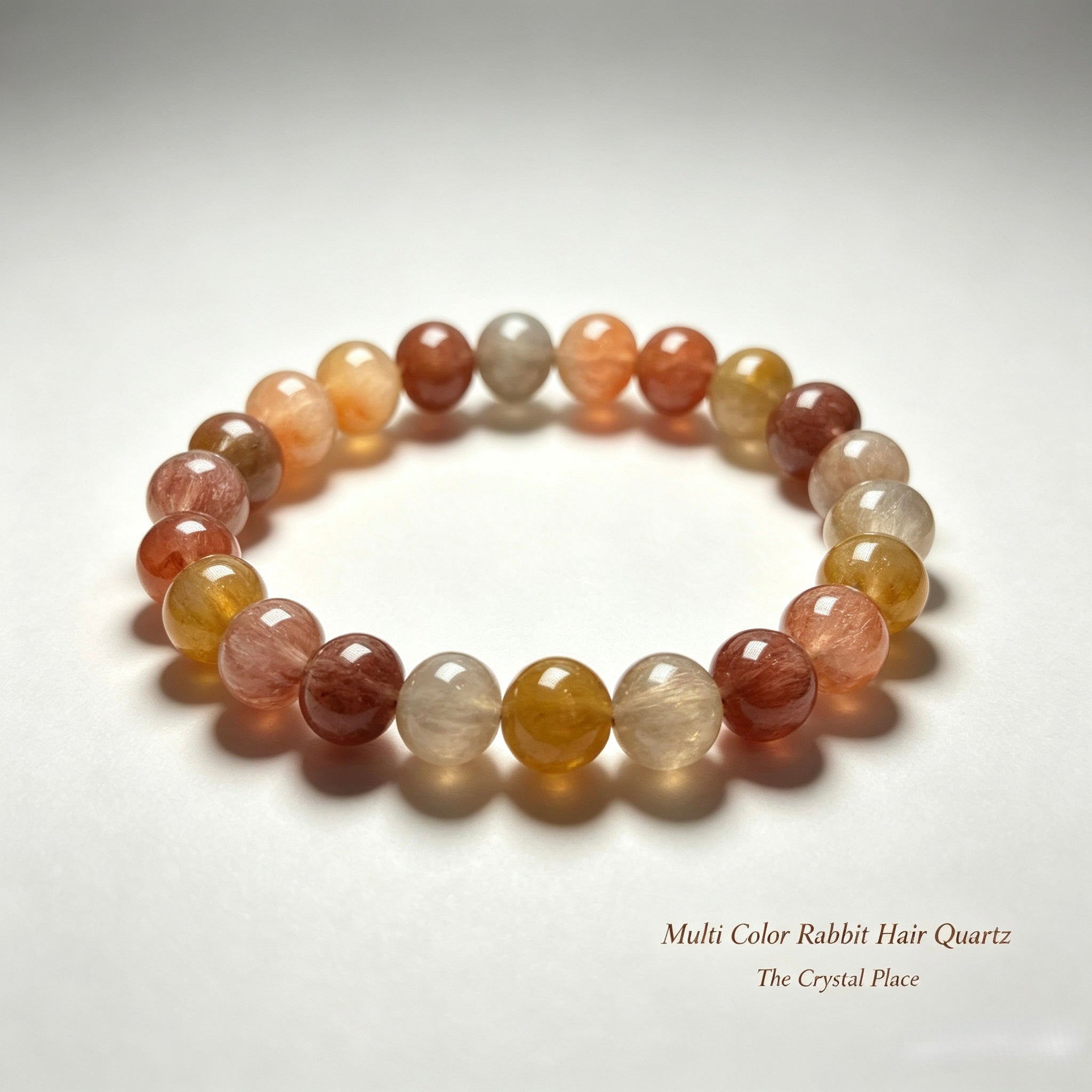 Premium Natural Colorful Rabbit Hair Quartz Bracelet Side View – The Crystal Place