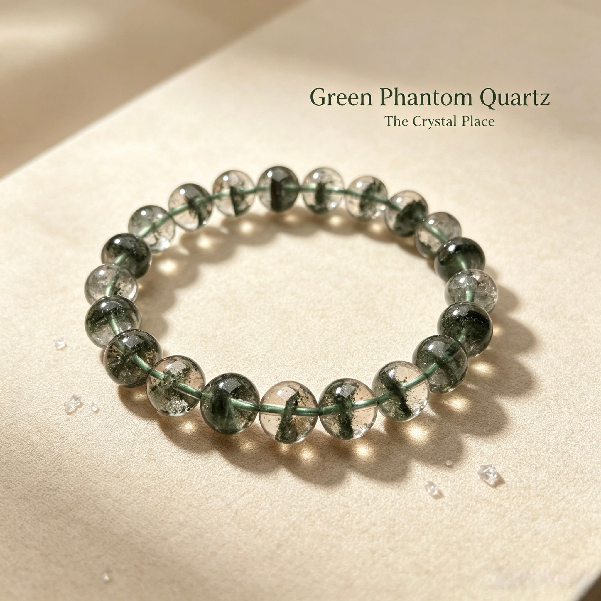 Premium Natural Green Phantom Quartz Bracelet Close Up – The Crystal Place