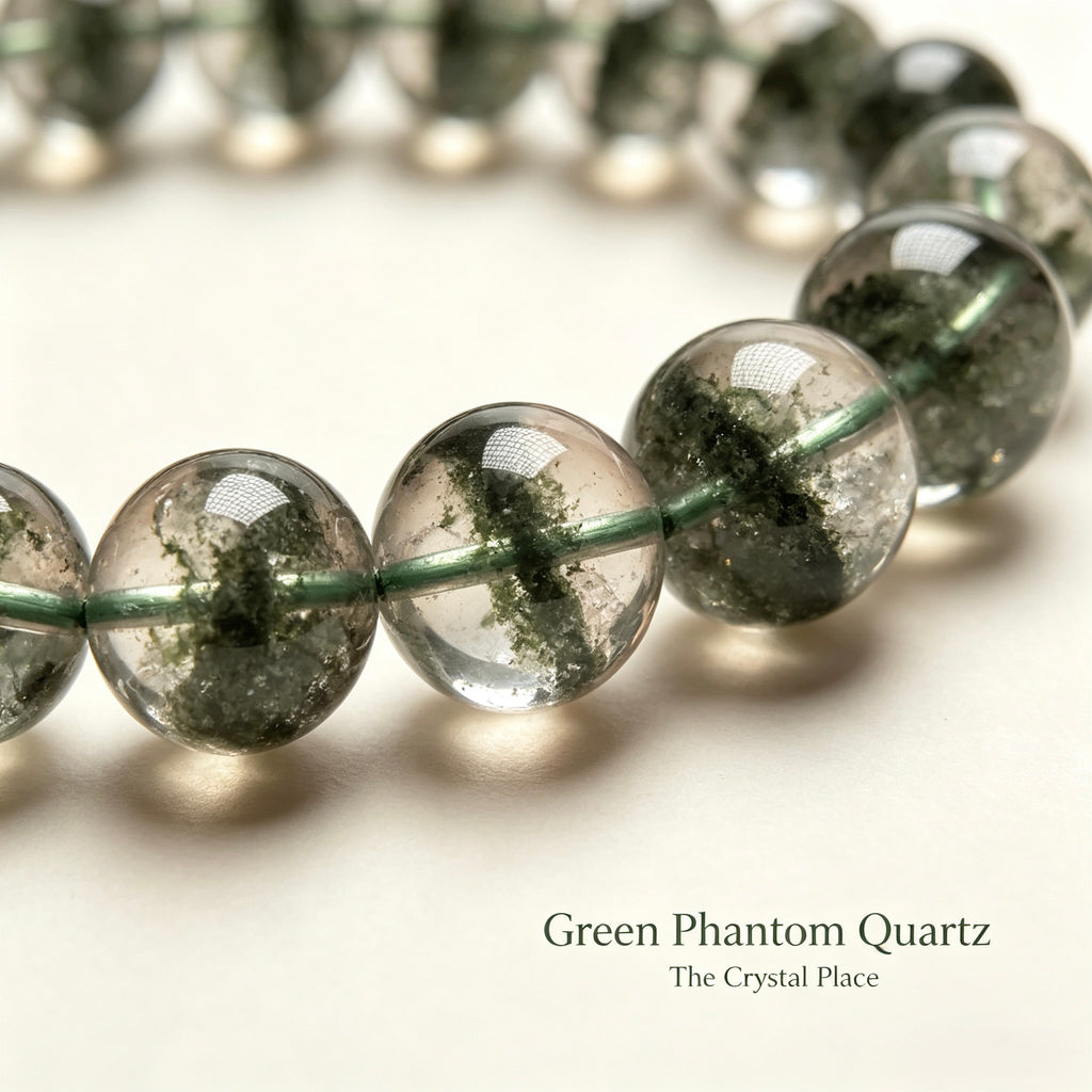 Premium Natural Green Phantom Quartz Bracelet Detail – The Crystal Place