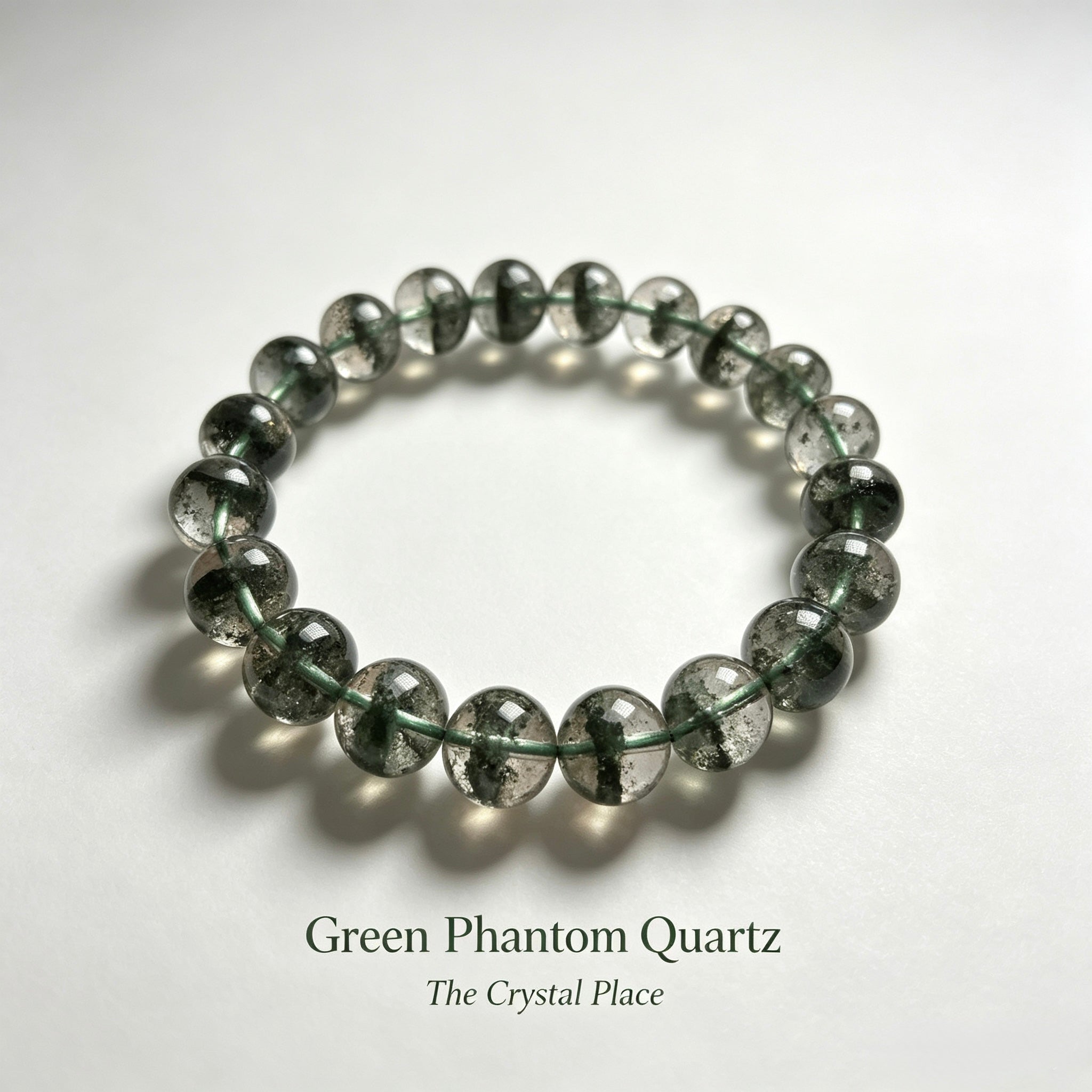 Premium Natural Green Phantom Quartz Bracelet Side View – The Crystal Place