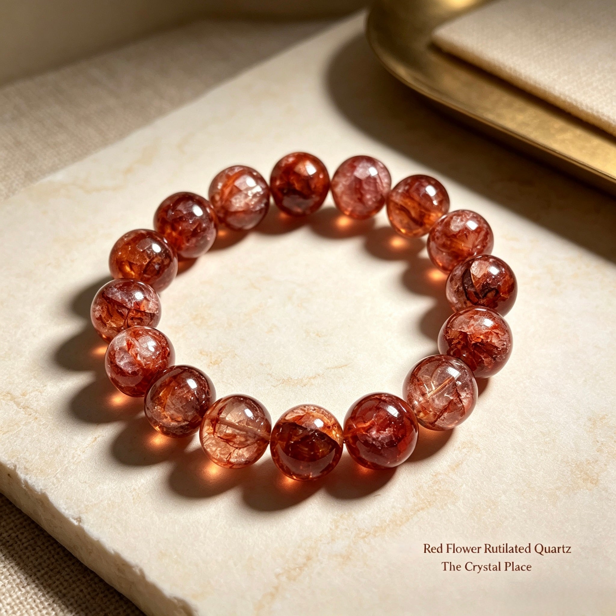 Premium Natural Red Phantom Quartz Bracelet Close Up – The Crystal Place