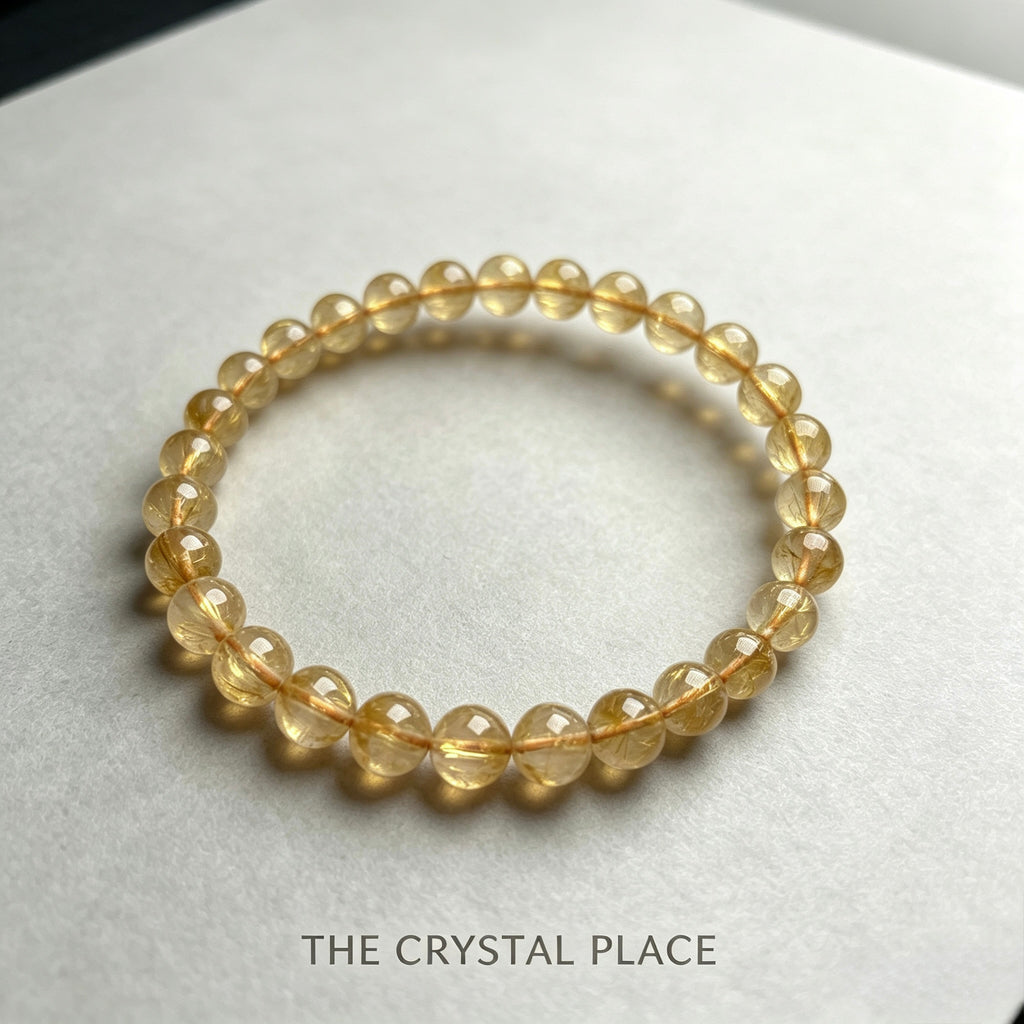 Premium Rutilated Quartz Bracelet Close Up – The Crystal Place