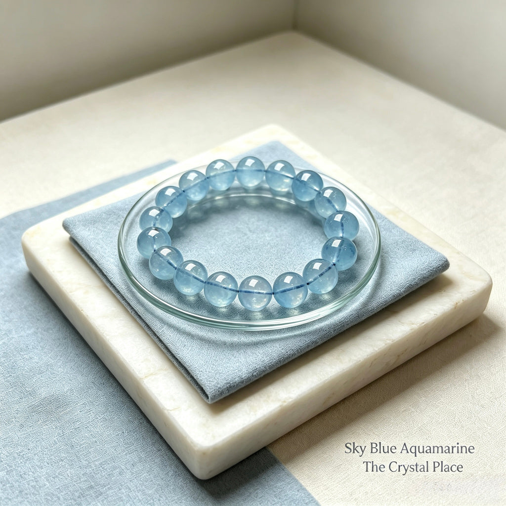 Sky Blue Aquamarine Bracelet Close Up – The Crystal Place