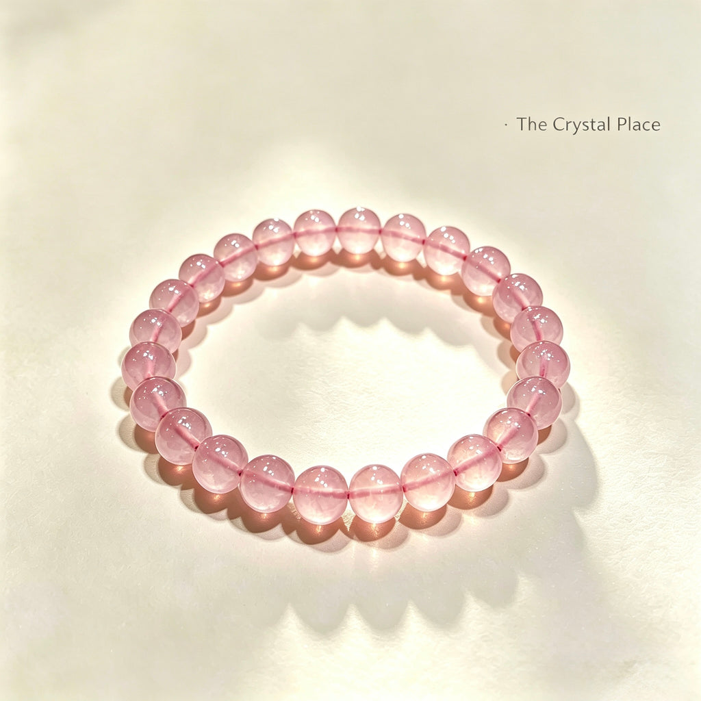 Rose Quartz Bracelet 8mm Side View – The Crystal Place
