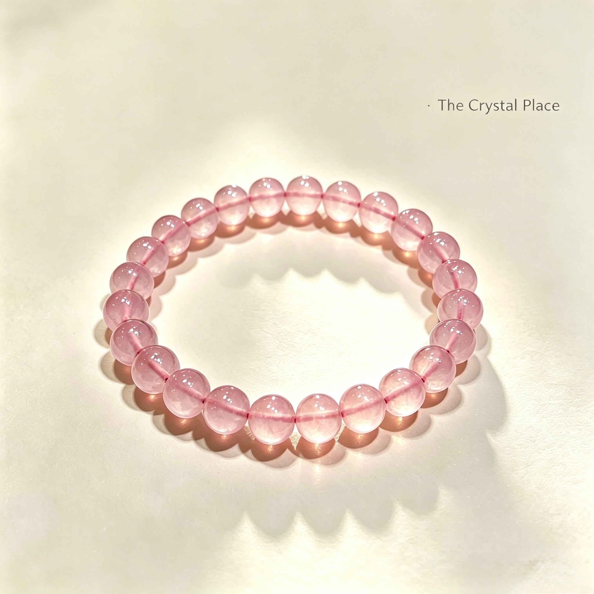 Rose Quartz Bracelet 8mm Side View – The Crystal Place